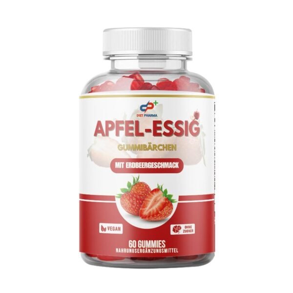 Apfelessig-Gummis 1200 mg pro Tagesdosis – Mit Vitamin B12 & Folsäure – Vegane Apfelessig-Gummis – Detox-Formel – Glutenfrei – 60 Gummis
